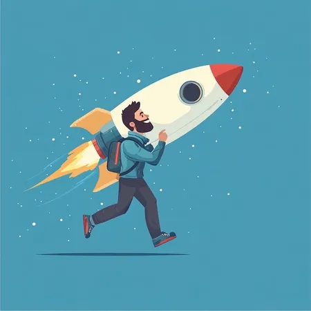 Man carrying a rocket illustrating growth and ambition